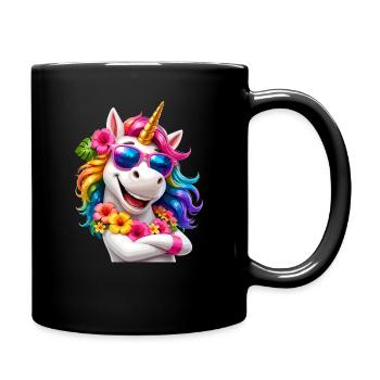 Rainbow Unicorn with Flower Glasses - Full Colour Mug - black - Right