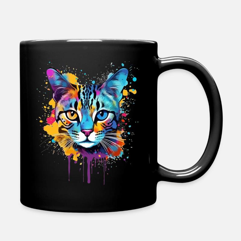 Ägyptisches Mau-Katzengesicht Farbenfrohe Splash-Art - Tasse einfarbig - Schwarz