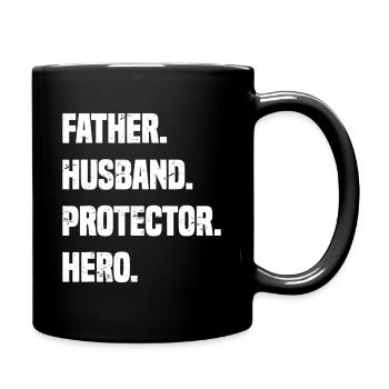 Vater, Ehemann, Beschützer, Heldentypografie - Tasse einfarbig - Schwarz - Rechts