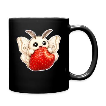 Cute Moth Cartoon Strawberry Summer Design - Full Colour Mug - black - Right