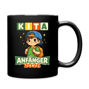 Kita Anfänger 2026 Schulstart mit Rucksack - Tasse einfarbig - Schwarz - Rechts