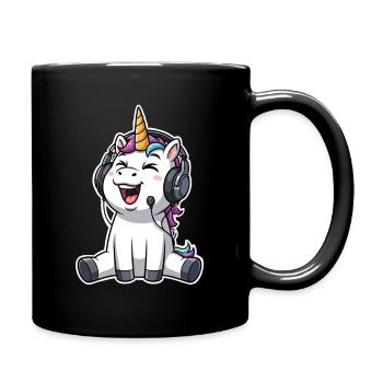 Unicorn Singing Listening to Music - Full Colour Mug - black - Right