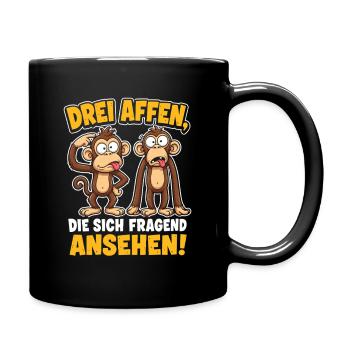 Drei Affen Blickkontakt Komik - Tasse einfarbig - Schwarz - Rechts