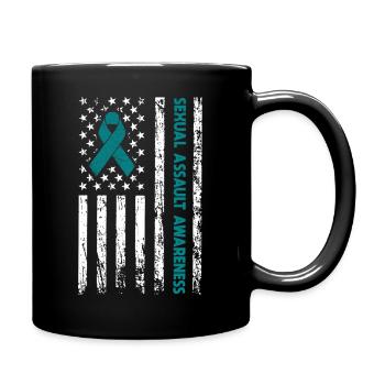 Teal Ribbon Sexual Assault Awareness American flag - Full Colour Mug - black - Right