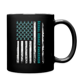 Teal Ribbon Sexual Assault Awareness American flag - Full Colour Mug - black - Right