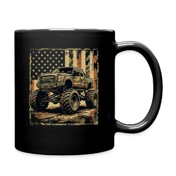 Monster Truck im US-Camo-Stil - Tasse einfarbig - Schwarz - Rechts