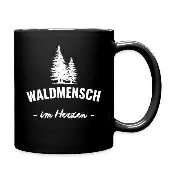 Waldmensch im Herzen – Zuhause im Wald - Tasse einfarbig - Schwarz - Rechts