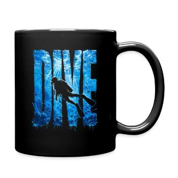 Underwater Diver Silhouette Blue - Full Colour Mug - black - Right