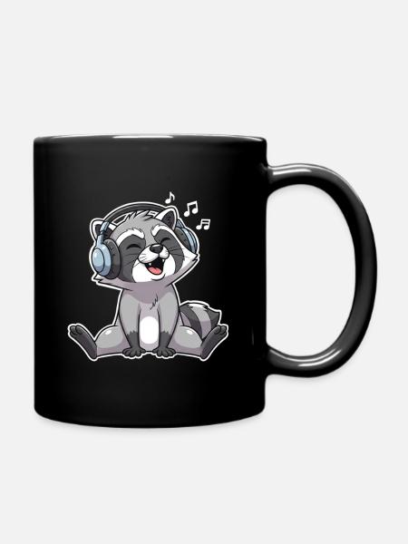 Waschbär Singen Musik Hören - Tasse einfarbig - Schwarz