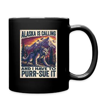 Alaska Is Calling Cat Holiday Pun - Full Colour Mug - black - Right
