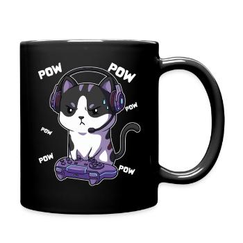 Chat gamer avec casque - Mug uni - noir - Droite