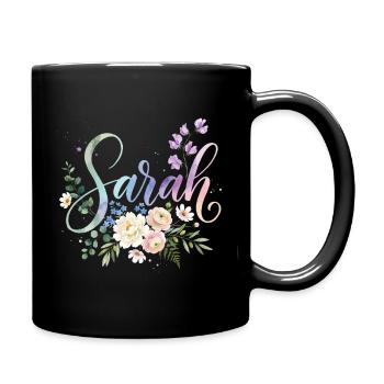 Sarah Watercolor Flower Initial - Full Colour Mug - black - Right