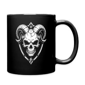 Schädel mit Hörner Widder Totenkopf - Tasse einfarbig - Schwarz - Rechts