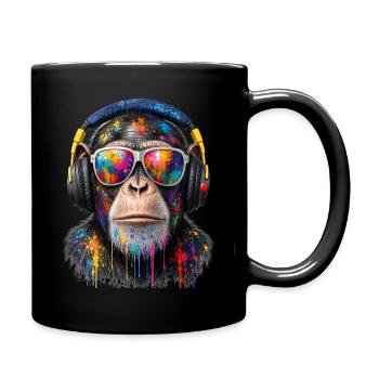 Farbiger Affe mit Kopfhörern und Sonnenbrille - Tasse einfarbig - Schwarz - Rechts