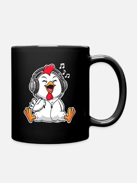 Huhn Hahn Kücken Singen Musik Hören - Tasse einfarbig - Schwarz
