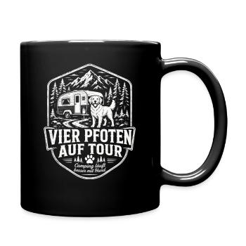 Camping mit Hund Vier Pfoten auf Tour Shirt - Tasse einfarbig - Schwarz - Rechts