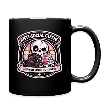 Anti-Social Cutie Skull im Pastell-Gothic - Tasse einfarbig - Schwarz - Rechts