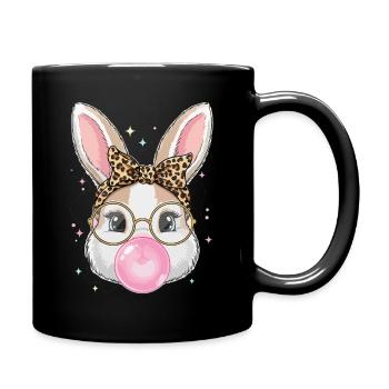 Bunny with glasses and bubblegum - Full Colour Mug - black - Right