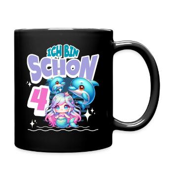 4. Geburtstag Meerjungfrau - Tasse einfarbig - Schwarz - Rechts