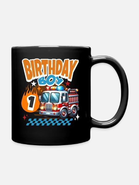 1. Geburtstag Feuerwehr - Tasse einfarbig - Schwarz
