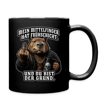 Mittelfinger mit Frühschicht - Tasse einfarbig - Schwarz - Rechts