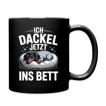 Offizielles Schlafshirt Schlafanzug Dackel Hund - Tasse einfarbig - Schwarz - Rechts
