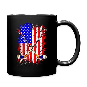 Drapeau américain avec des crosses de hockey sur glace - Mug uni - noir - Droite
