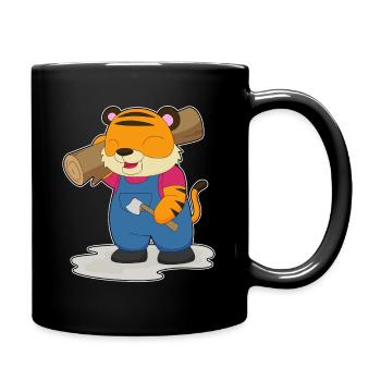 Tiger Holzfäller Holz Wald - Tasse einfarbig - Schwarz - Rechts