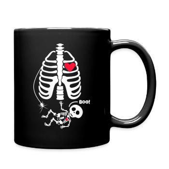 Squelette cœur rouge et Boo - Mug uni - noir - Droite