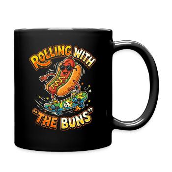 Rolling with the Buns Skateboard Hotdog Sarskasmus - Full Colour Mug - black - Right