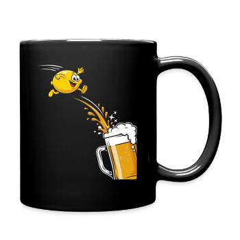 Bière Radler : citron drôle qui saute dans la chope - Mug uni - noir - Droite