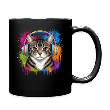 Chat avec écouteurs musicaux en couleur Splash Cats - Mug uni - noir - Droite