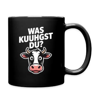 Was Kuuhgst Du? Kuh Kopf Illustration - Tasse einfarbig - Schwarz - Rechts