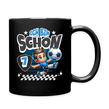 7. Geburtstag Fußball - Tasse einfarbig - Schwarz - Rechts
