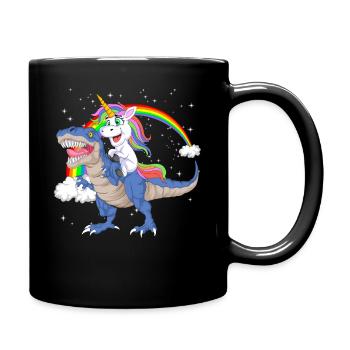 Einhornreitender Dinosaurier – lustiges magisches T-Rex-Geschenk - Tasse einfarbig - Schwarz - Rechts
