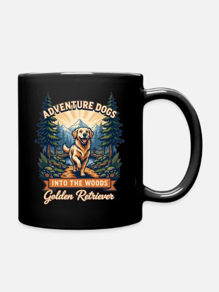 Adventure Dogs – Golden Retriever Hiking Vintage  - Full Colour Mug - black