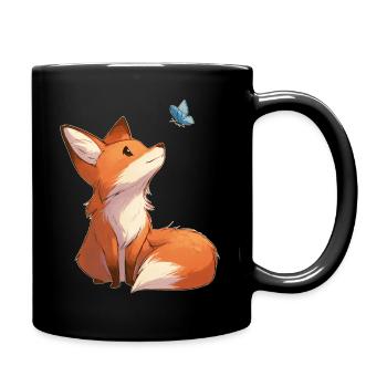 Renard avec papillon - Mug uni - noir - Droite