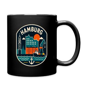 Hamburg Hafen Patch Design - Tasse einfarbig - Schwarz - Rechts