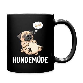 Hundemüde Traum-Pug Knochen - Tasse einfarbig - Schwarz - Rechts