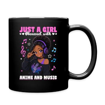 Anime and Music Chibi Black Girl - Full Colour Mug - black - Right