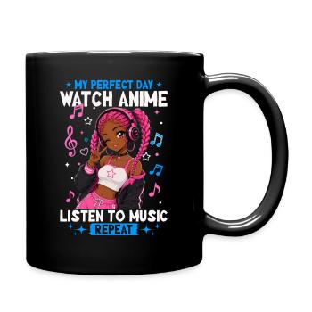 Anime and Music Chibi Black Girl - Tasse einfarbig - Schwarz - Rechts