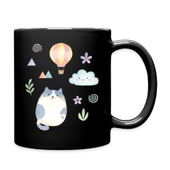Cute Watercolor Cat and Hot Air Balloon - Tasse einfarbig - Schwarz - Rechts