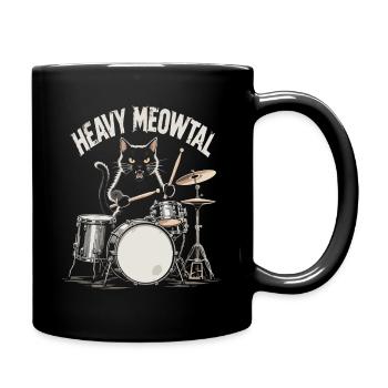 Heavy Meowtal Cat Drummer - Full Colour Mug - black - Right