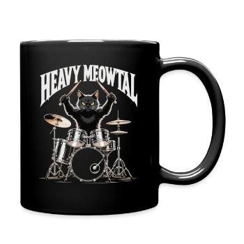 Heavy Metal Cat à la batterie - Mug uni - noir - Droite