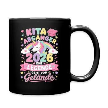 Kita Abgänger 2026 mit Einhorn und Regenbogen - Tasse einfarbig - Schwarz - Rechts