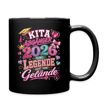 Kita Abgänger 2026 mit Glitzer und Herzen - Tasse einfarbig - Schwarz - Rechts