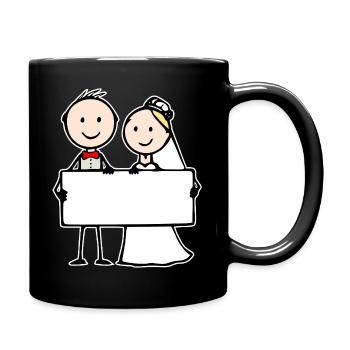 Wedding Couple Cartoon with Sign - Full Colour Mug - black - Right
