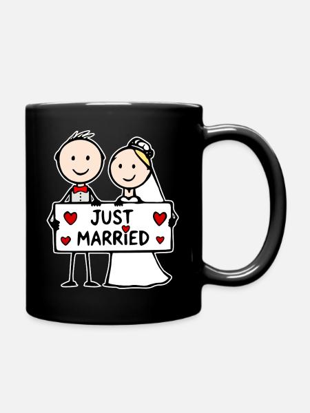 Hochzeitspaar Cartoon just married - Tasse einfarbig - Schwarz