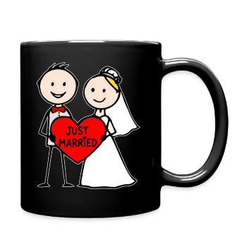 Couple de mariage Cartoon Heart Fraîchement marié - Mug uni - noir - Droite