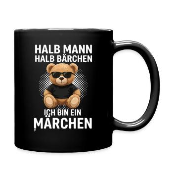 Halb Mann Halb Bärchen Märchenheld - Tasse einfarbig - Schwarz - Rechts